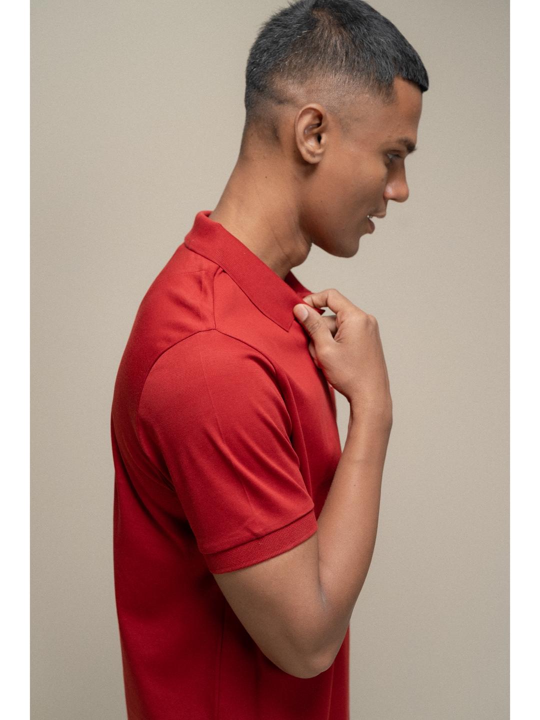 Men Extra Long Staple Cotton Smart Fit Apex Polo T-Shirt Red AX15