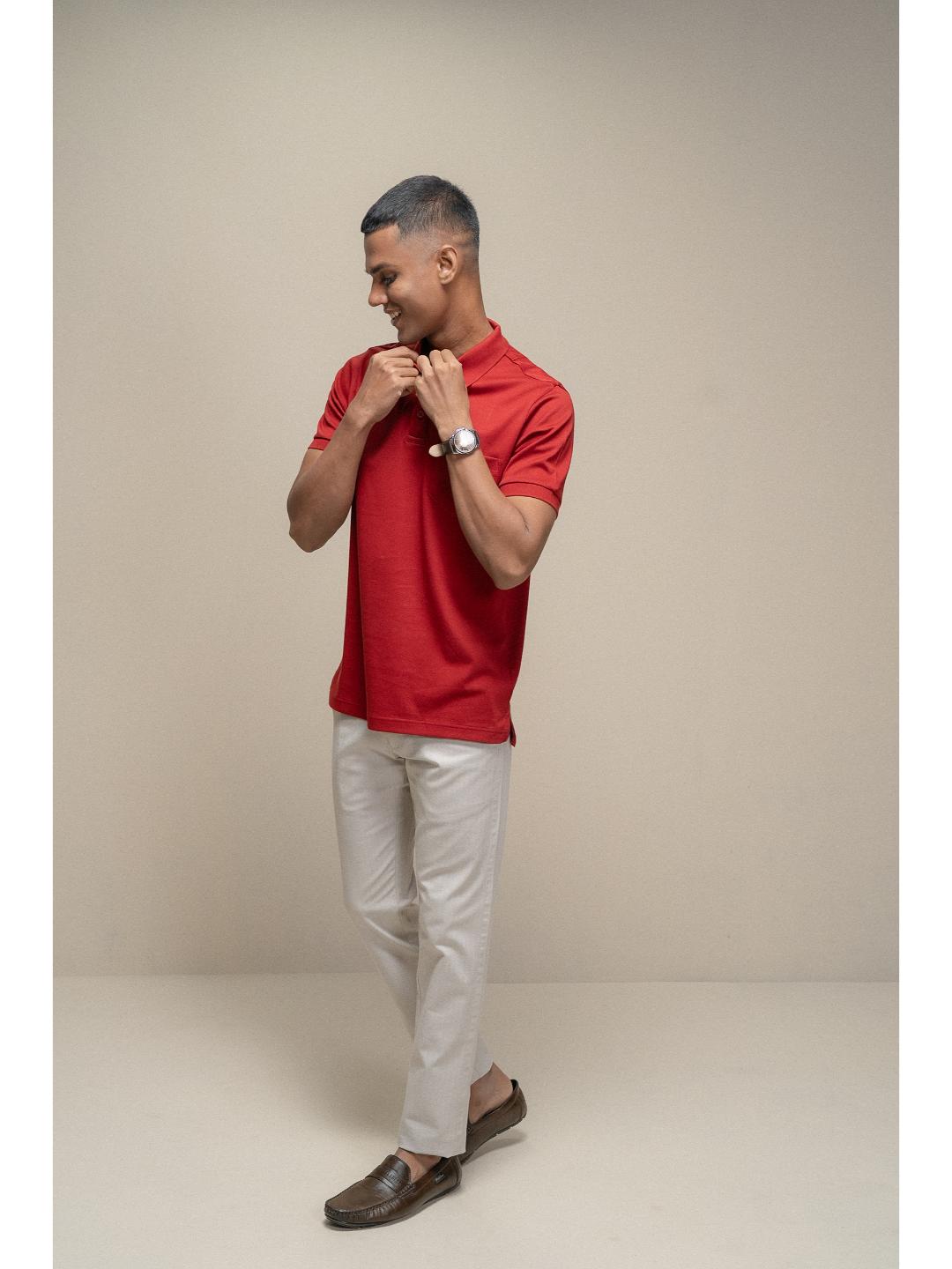 Men Extra Long Staple Cotton Smart Fit Apex Polo T-Shirt Red AX15