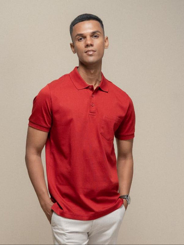 Men Extra Long Staple Cotton Smart Fit Apex Polo T-Shirt Red AX15