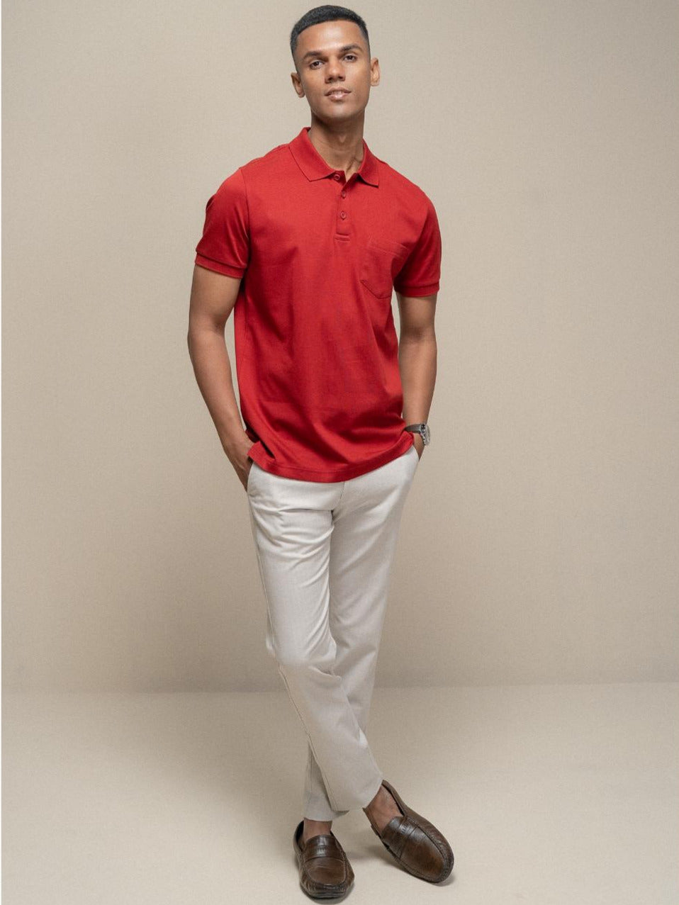 Men Extra Long Staple Cotton Smart Fit Apex Polo T-Shirt Red AX15