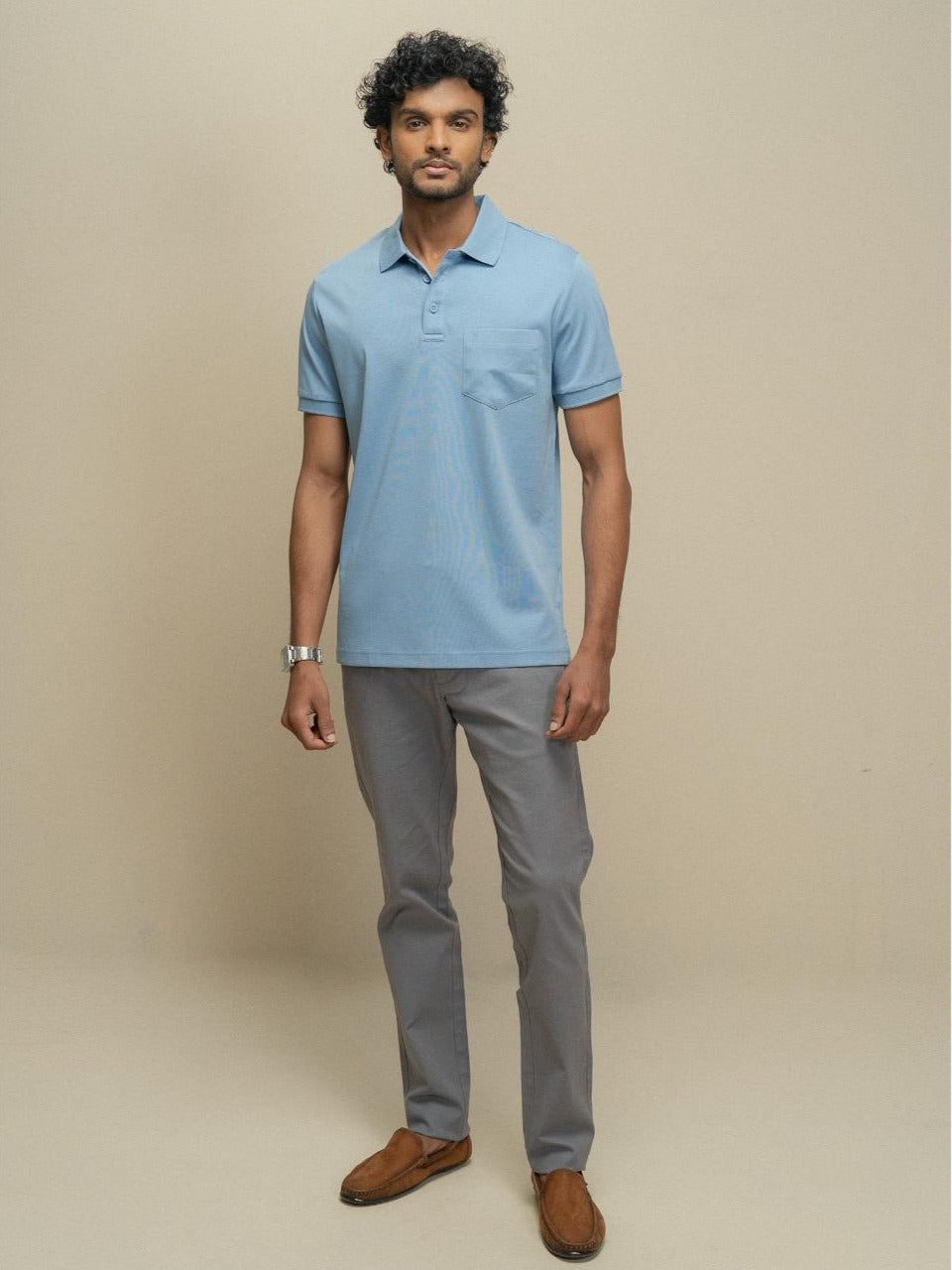 Men Extra Long Staple Cotton Smart Fit Apex Polo T-Shirt Blue AX16