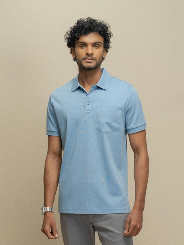 Men Extra Long Staple Cotton Smart Fit Apex Polo T-Shirt Blue AX16