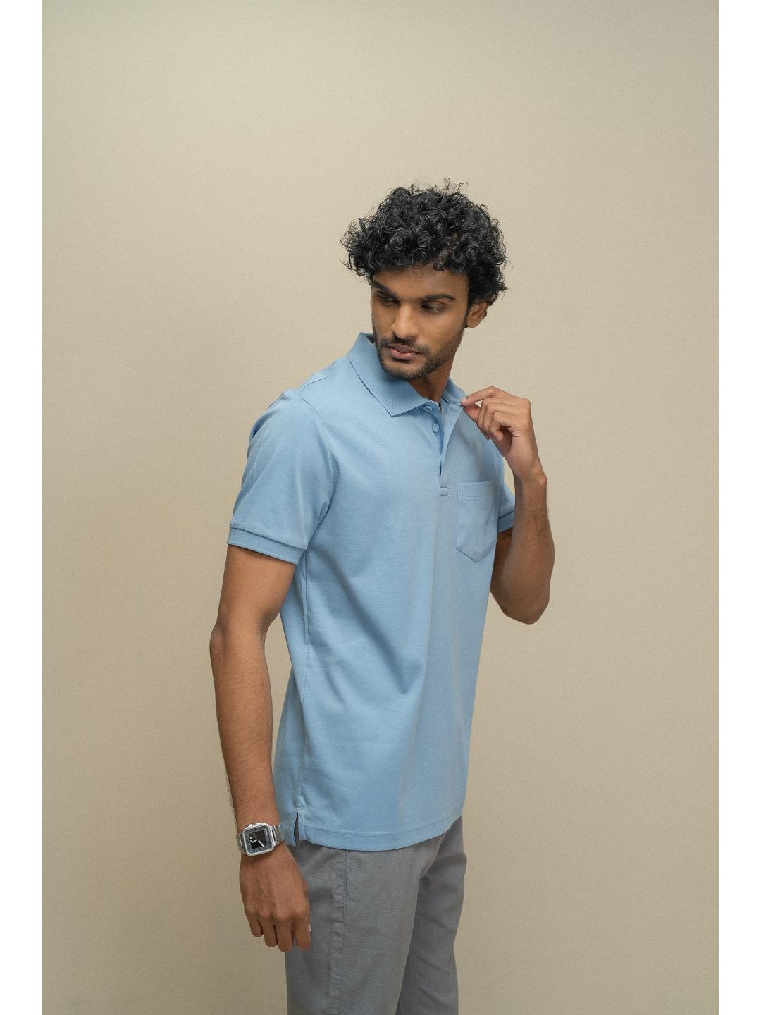 Men Extra Long Staple Cotton Smart Fit Apex Polo T-Shirt Blue AX16
