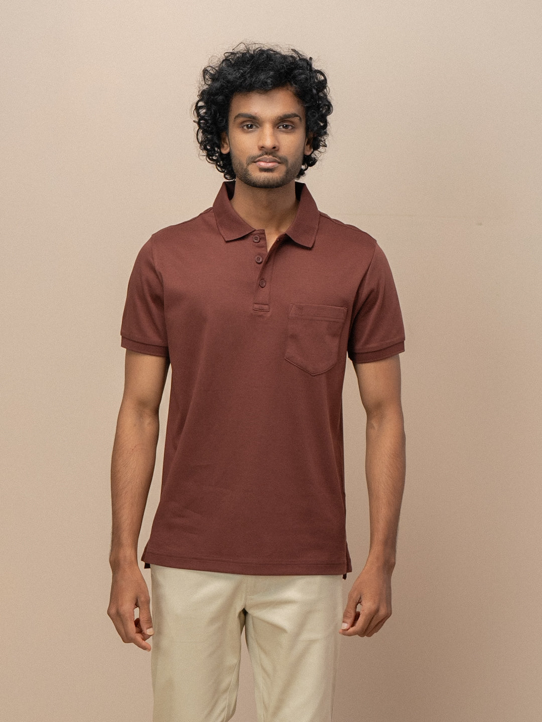 Men Extra Long Staple Cotton Smart Fit Apex Polo T-Shirt Rust Brown AX12