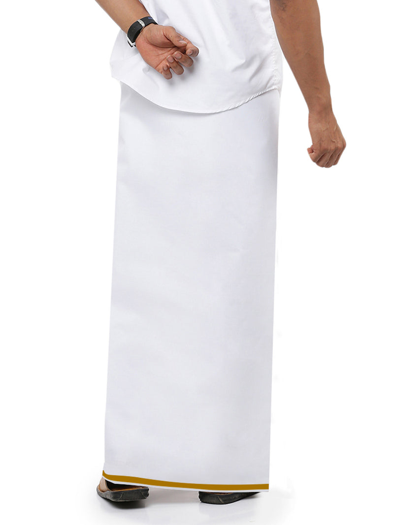 Mens White Single Dhoti with Brown Small Border Akill