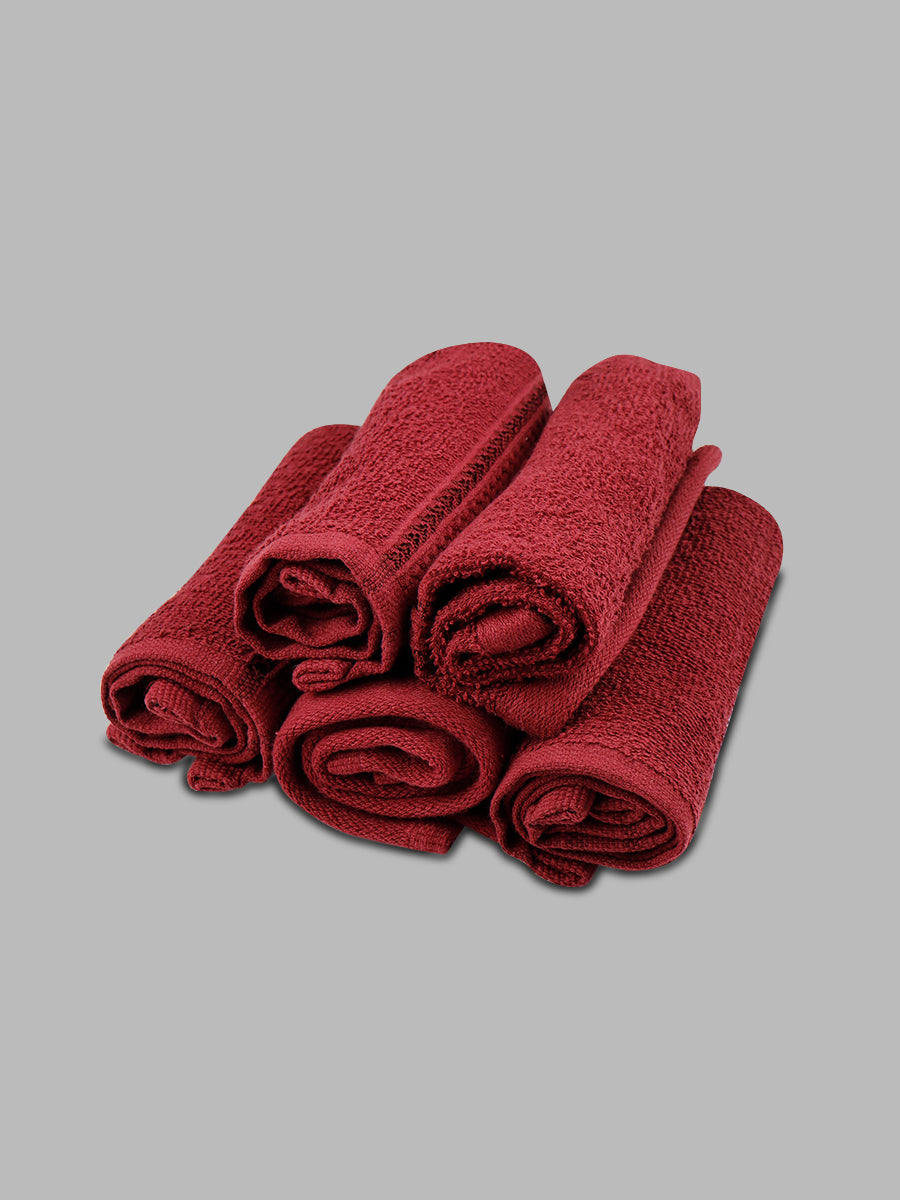 Premium Soft & Absorbent Maroon Terry Face Towel FC2 ( Pack of 5 )