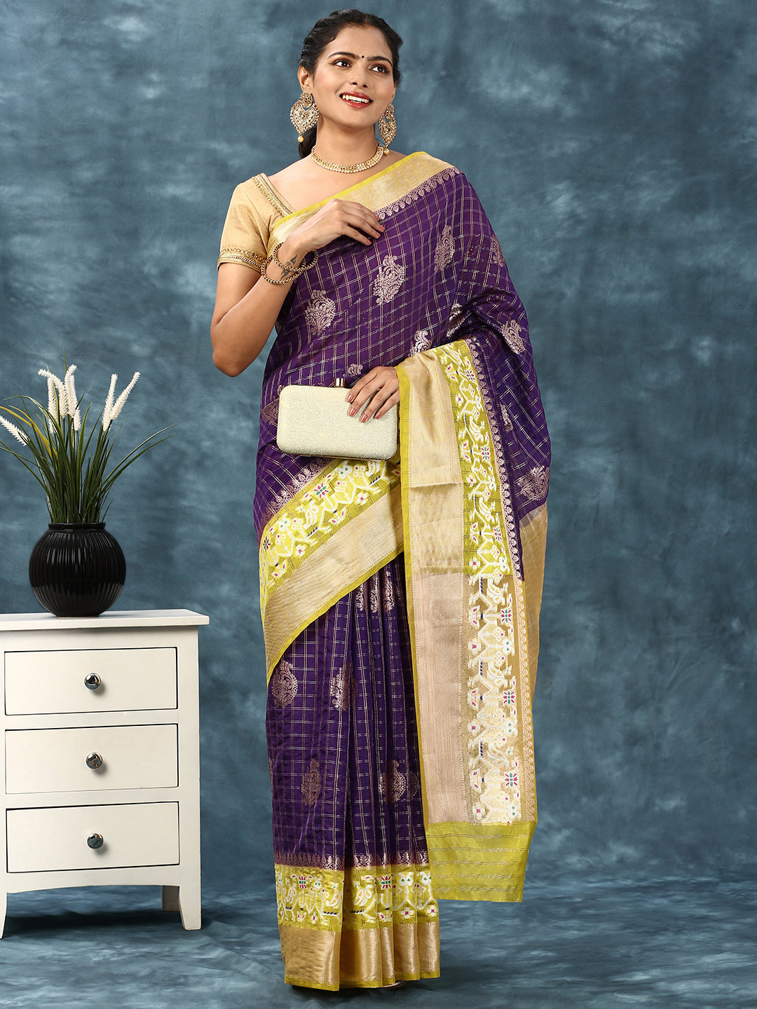 Women Semi Raw Silk Weaving Saree Blue SRS80