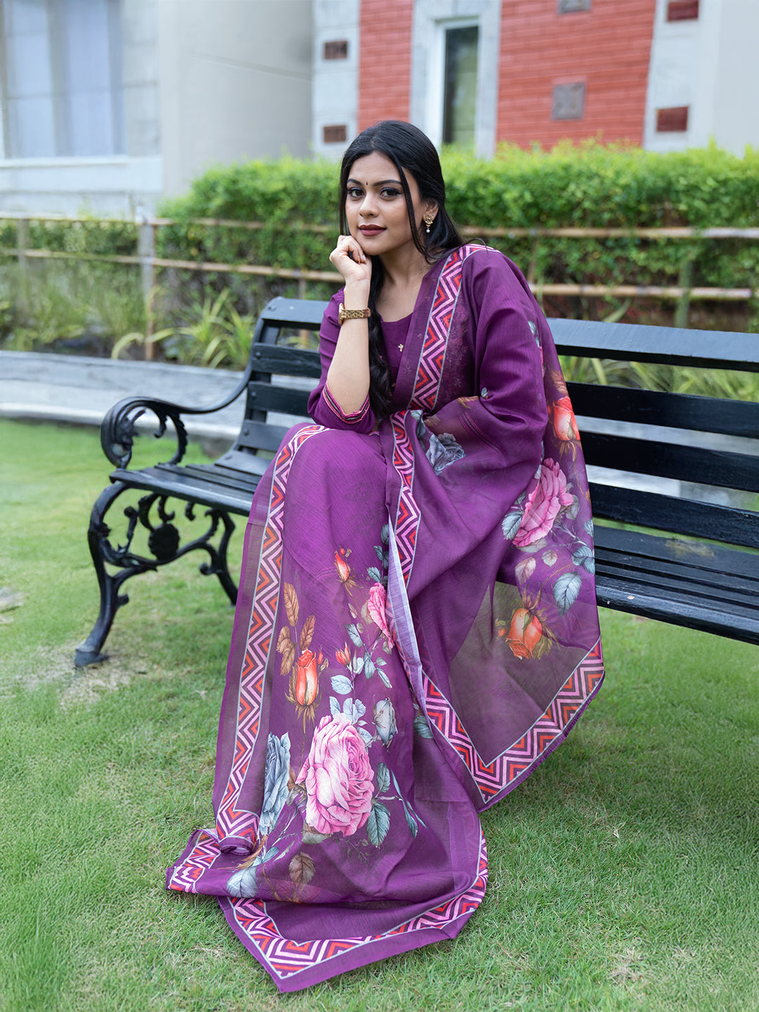 Women Dark Purple MM Silk Embroidered Kurti Set EKS125