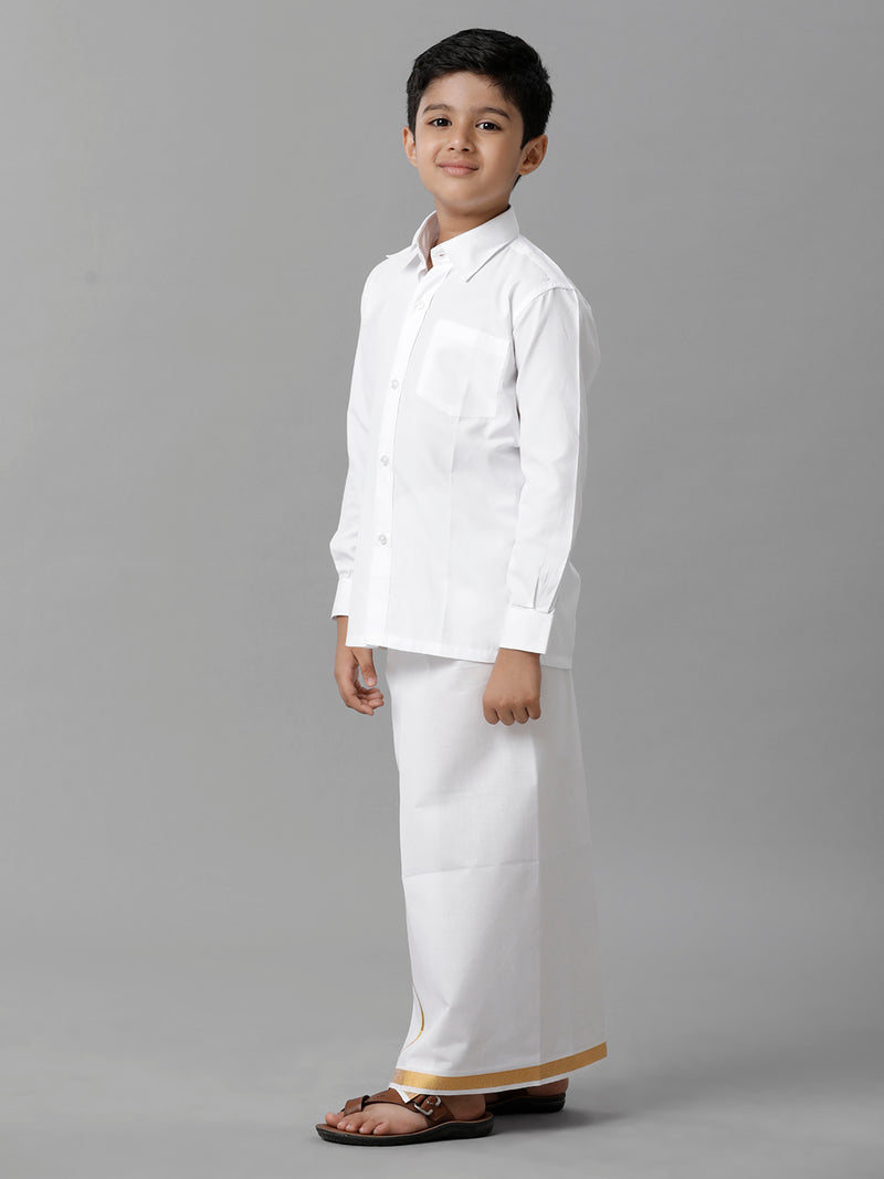 Boys Cotton Shirt with Dhoti Set White Full