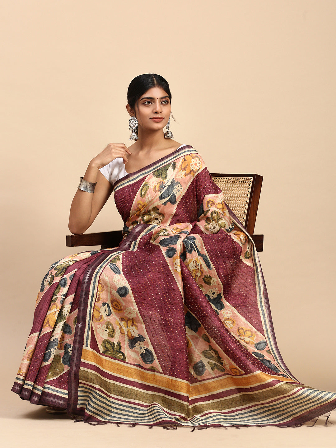 Women Semi Tussar Saree Purple ST187