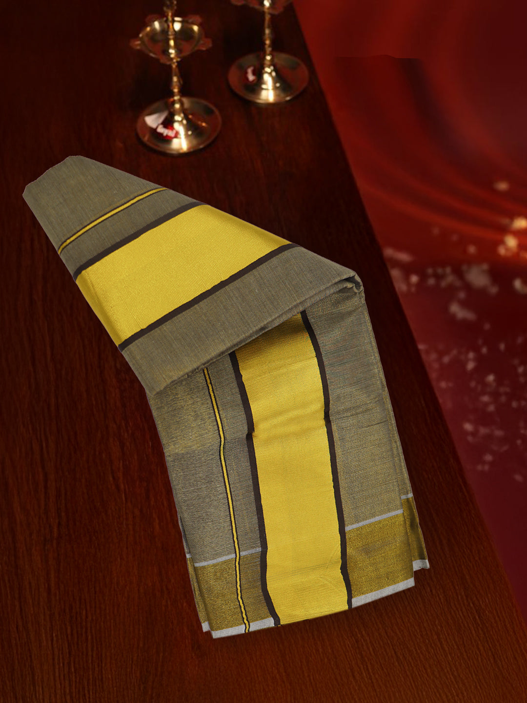 Men Tissue Gold Jari Border Panchakacham with Angavasthram Set (9+5) Gangotri GGC04