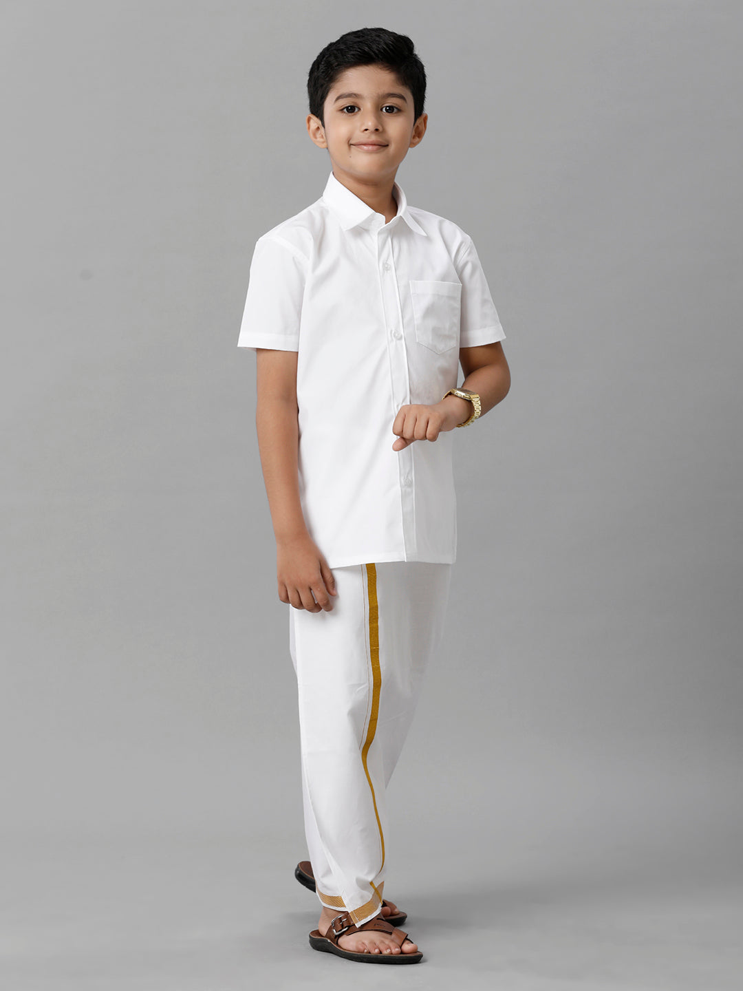 Boys Cotton Shirt with Dhoti Set White Half-Side alternative view
