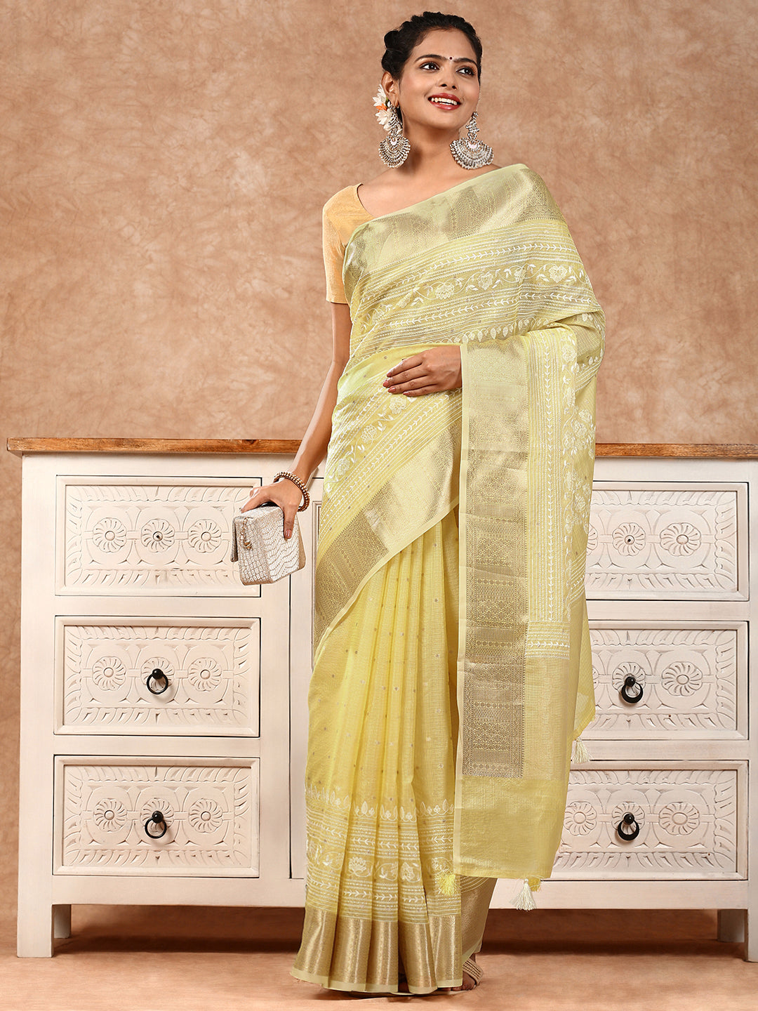 Womens Semi Silk Saree Yellow SSC27