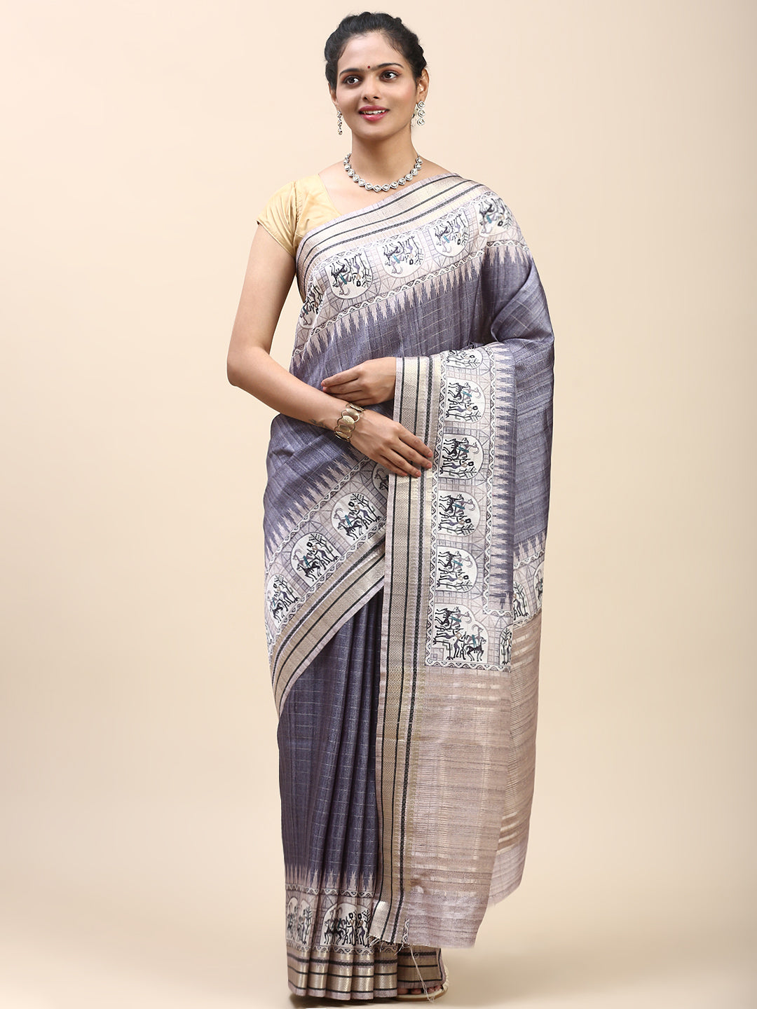 Women Semi Tussar Saree Purple ST191