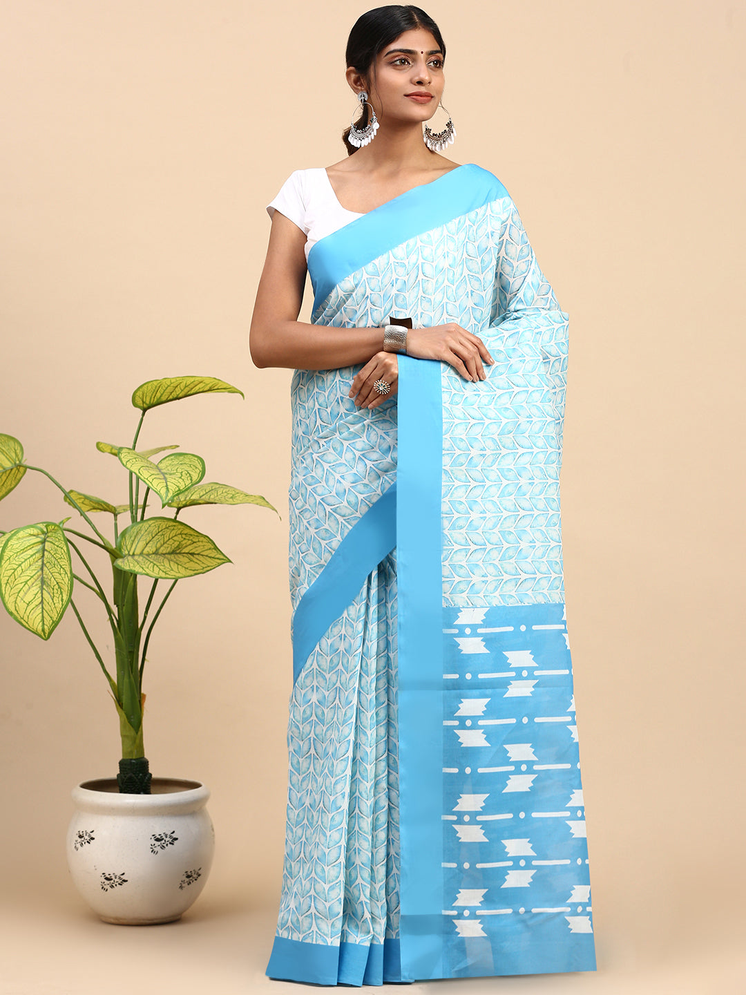 Women Organic Cotton Saree Blue PCS112