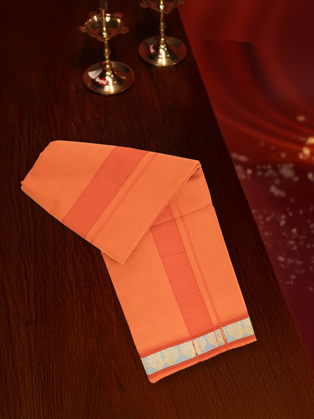 Men 100% Cotton Panchakacham with Angavasthram Set Adinath Dark Kavi (9+5)