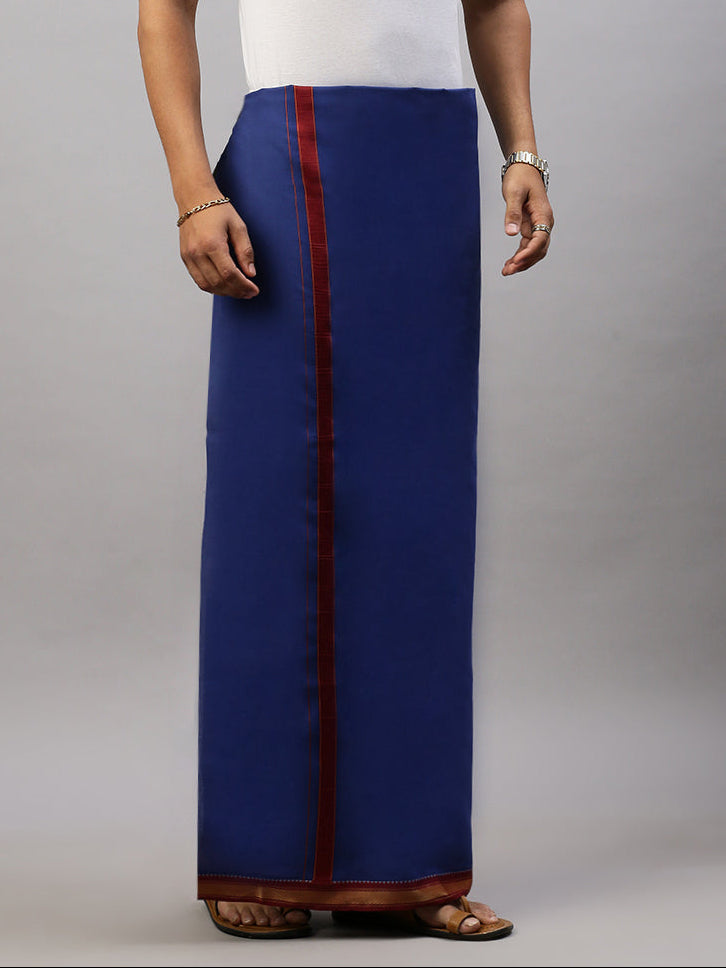 Men 100% Cotton Single Layer Blue Dhoti with Mayilkhan Border Brindhavan