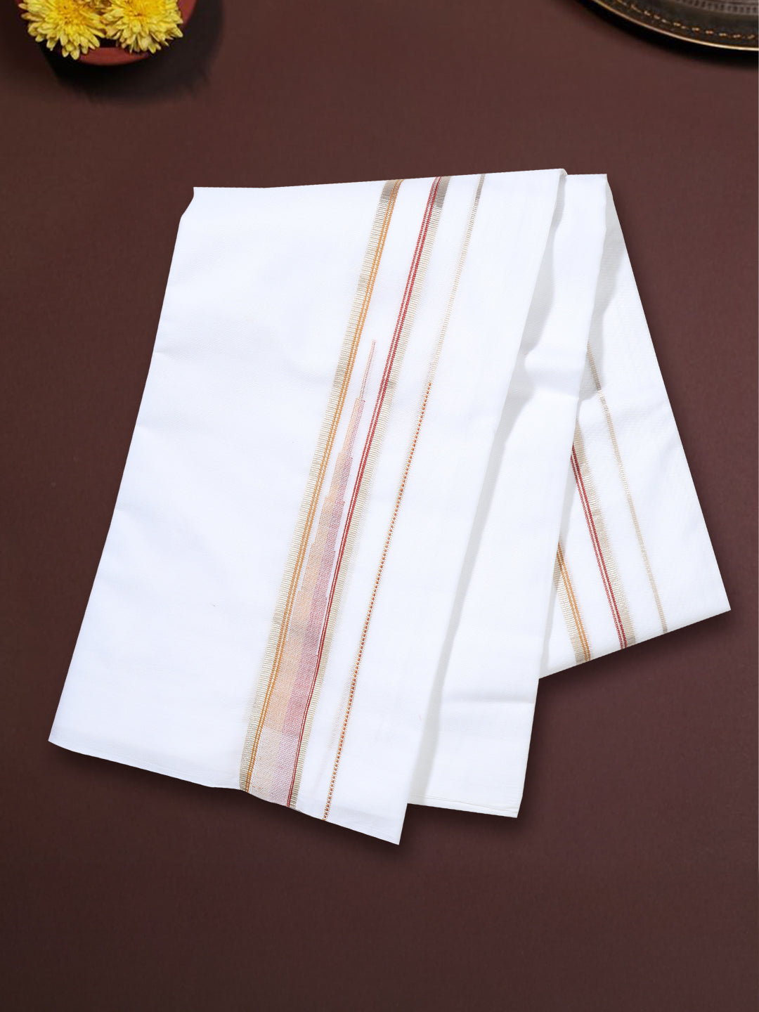 Men 100% Cotton Double Layer White Dhoti with Fancy Jari Border Luxury Club LCFJ09