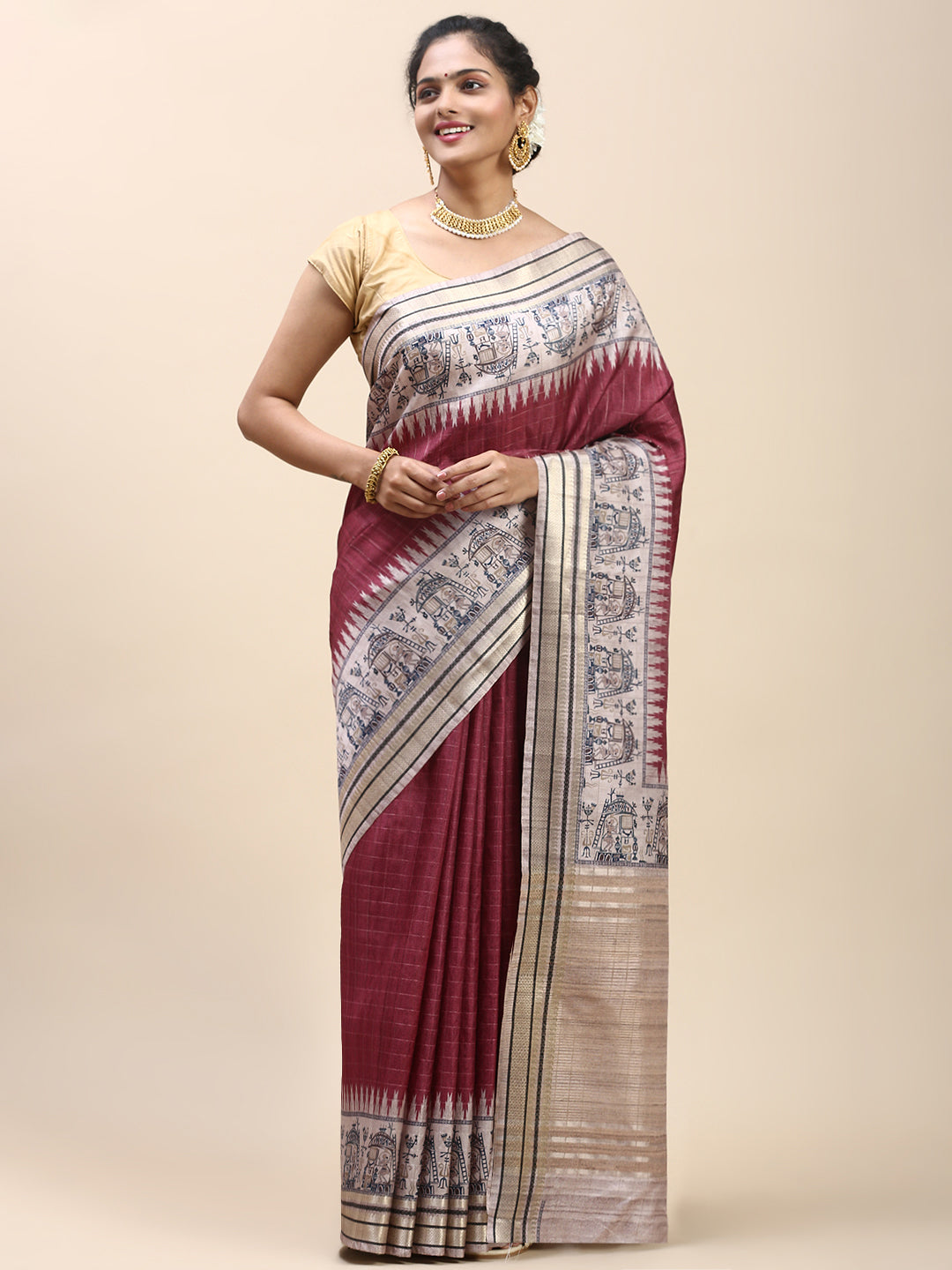 Women Semi Tussar Saree Red ST193