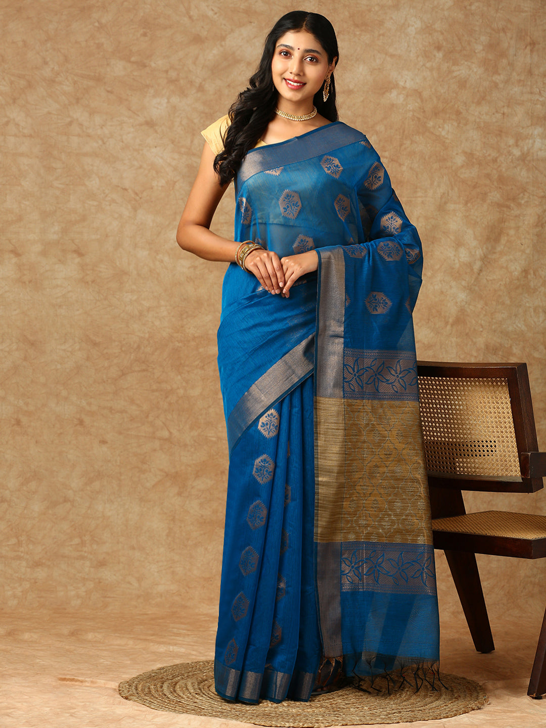 Women Semi Silk Saree Blue SS319