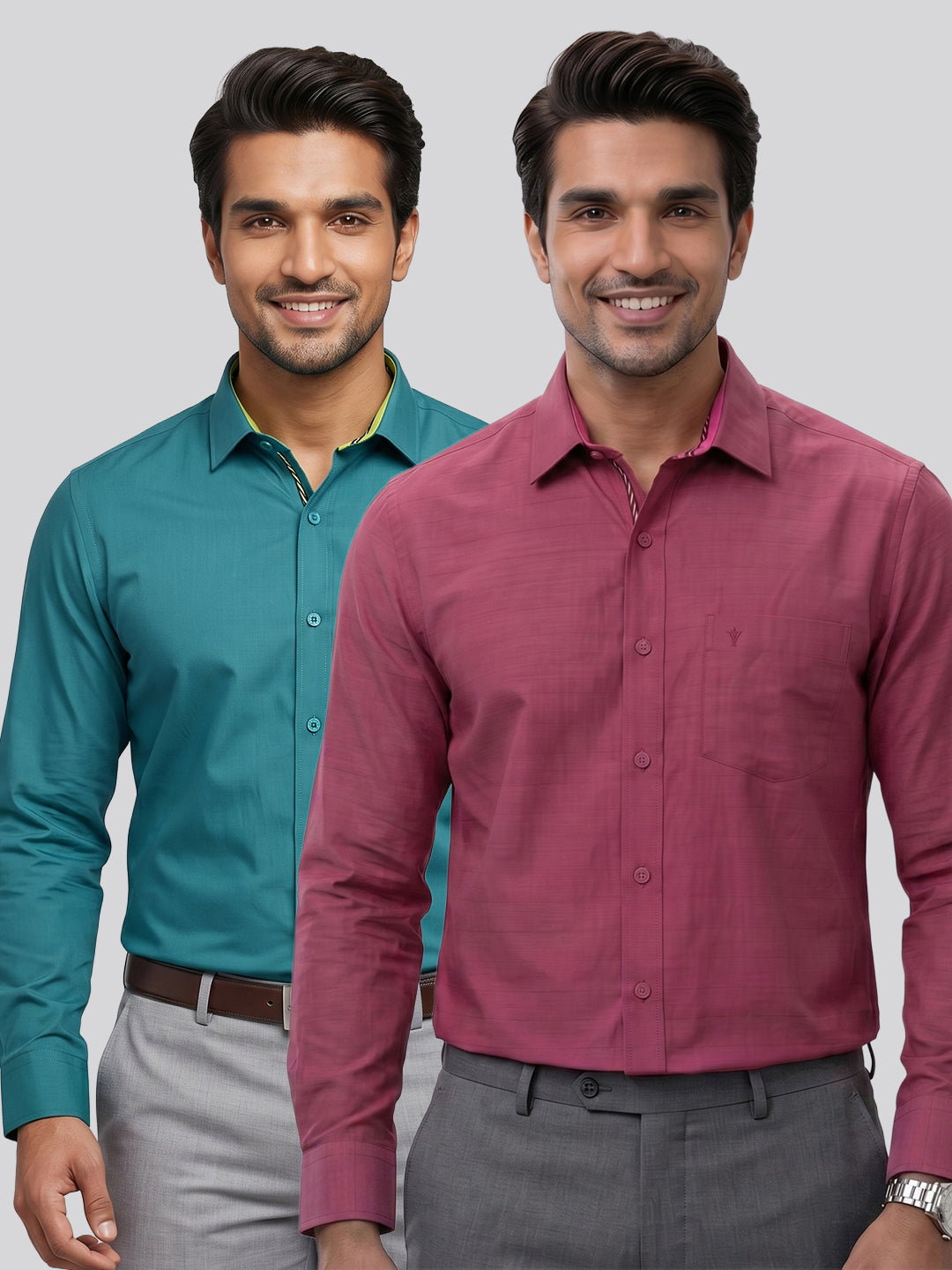 Men's 100% Cotton Smart Fit Blue & Maroon Shirts – 2 Piece Combo