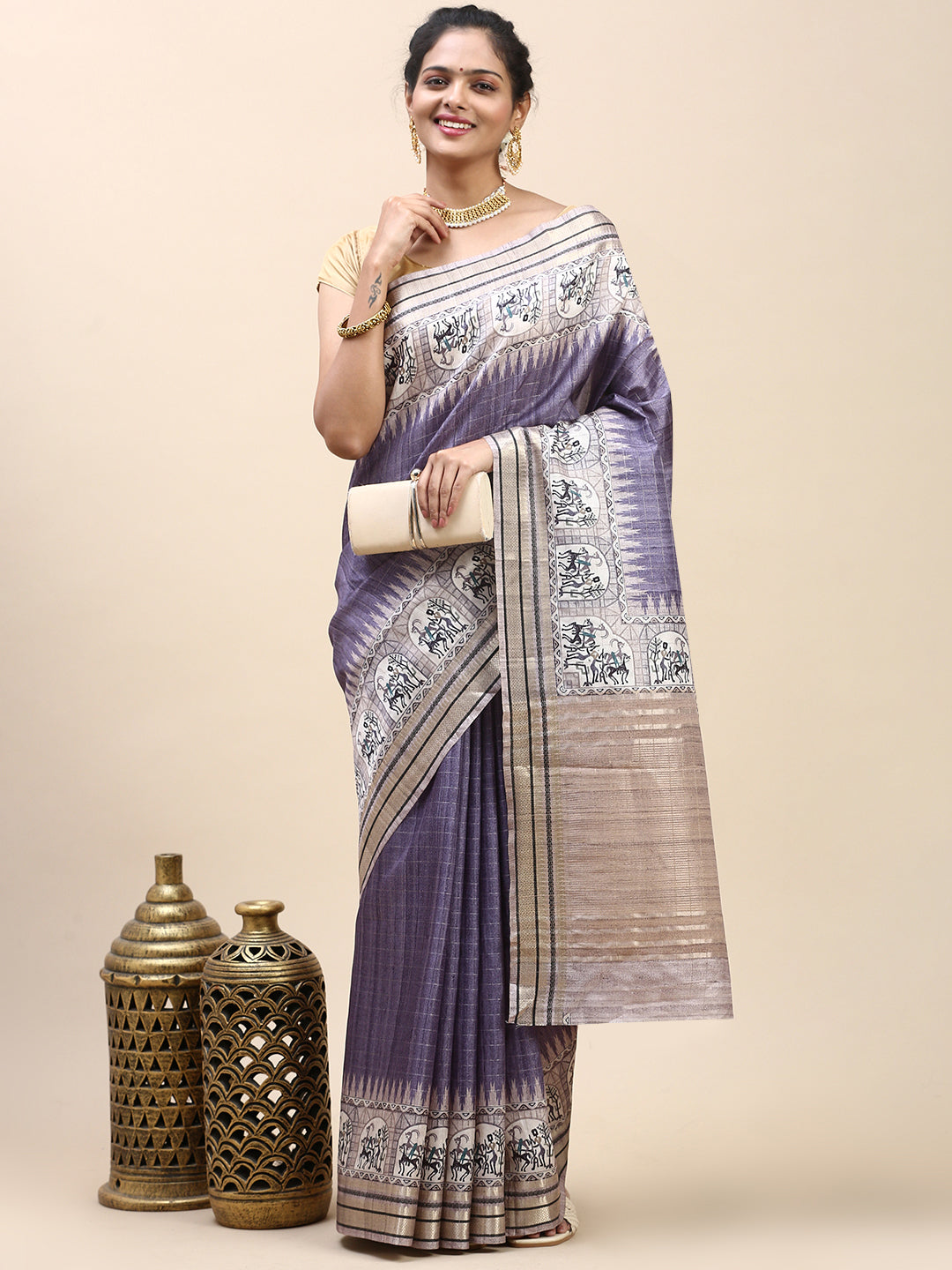 Women Semi Tussar Saree Purple ST192