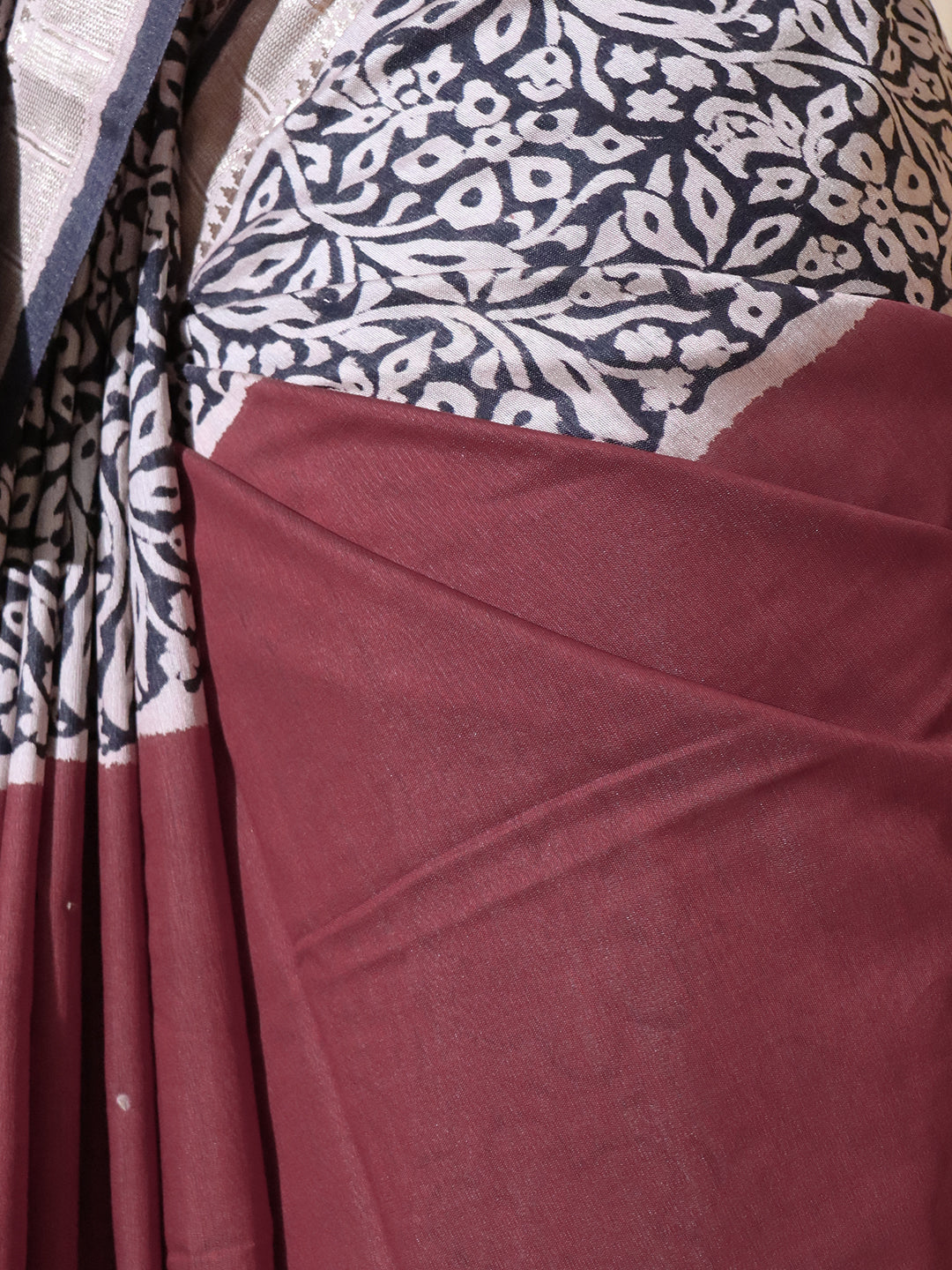 Women Maroon Semi Chanderi Cotton Printed Saree SC77