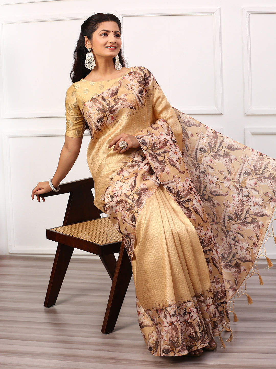 Women Semi Silk Saree Gold SS234