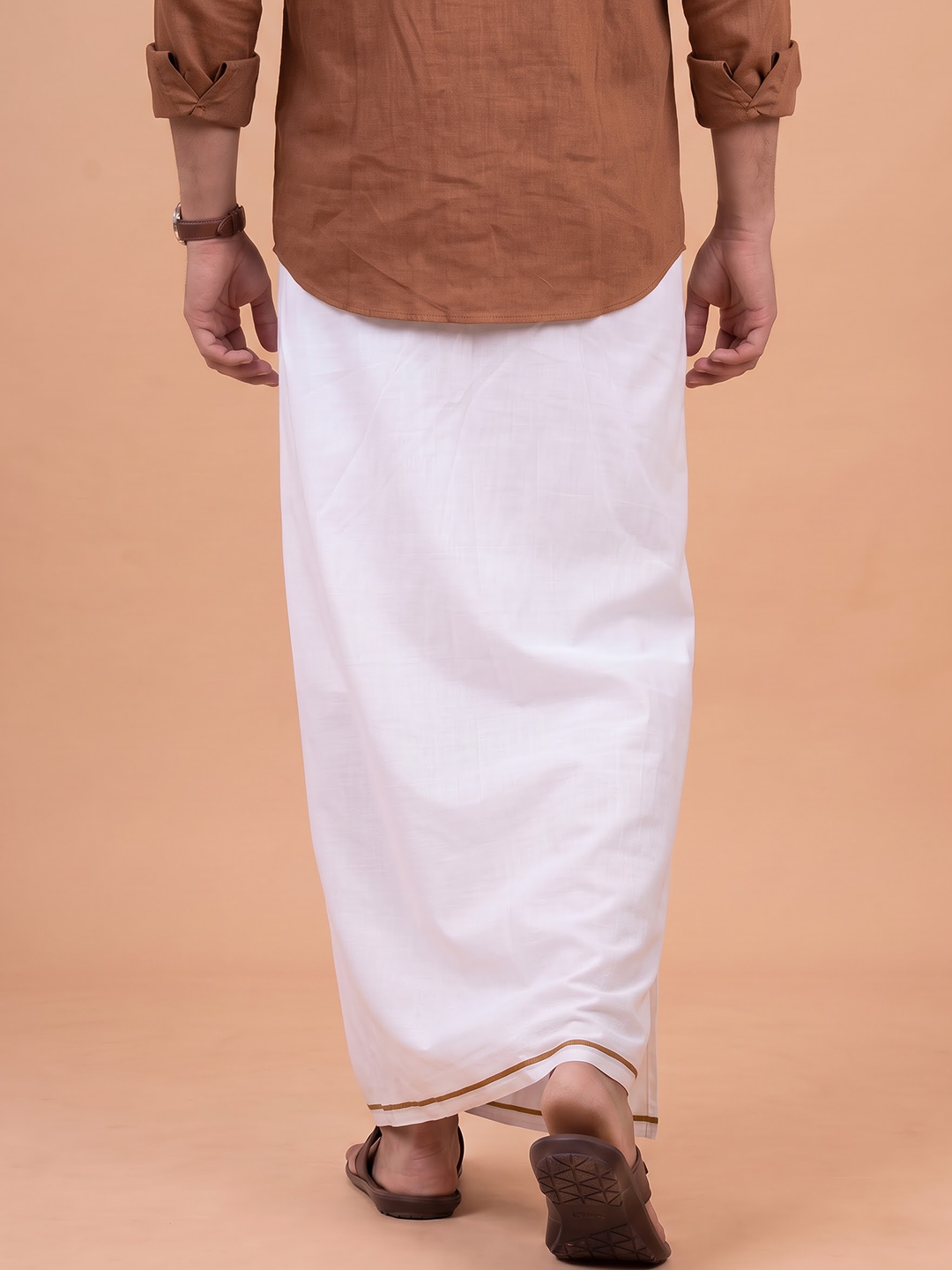 Double Layer 100% Cotton White Dhoti with Small Border - GS03