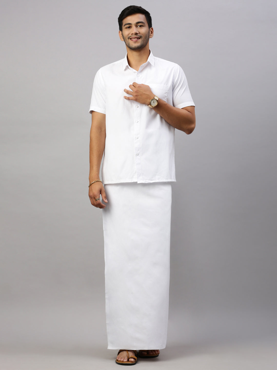 Men Formal White Shirt with Paramas Dhoti Combo