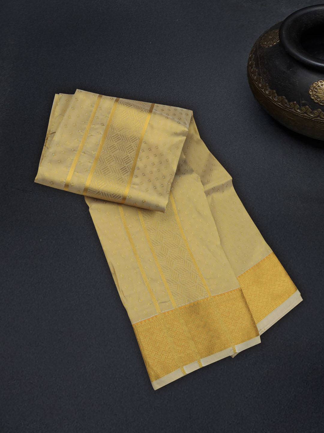 Men Art Silk Dhoti & Shirting Set Gold Mangalakara 140k (2 in 1) M36
