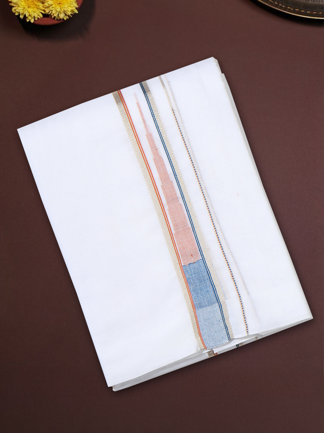 Men 100% Cotton Double Layer White Dhoti with Fancy Jari Border Luxury Club LCFJ02