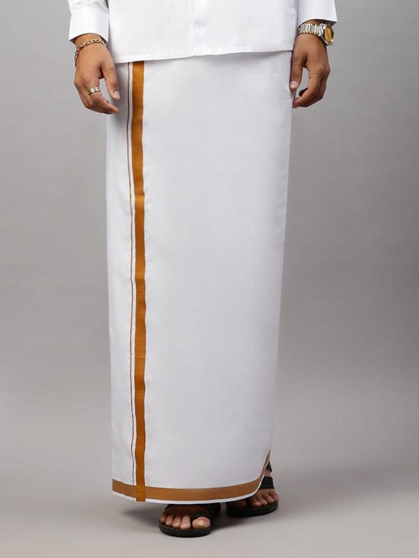 Men White Shirt with Single Dhoti Gold Combo WS13