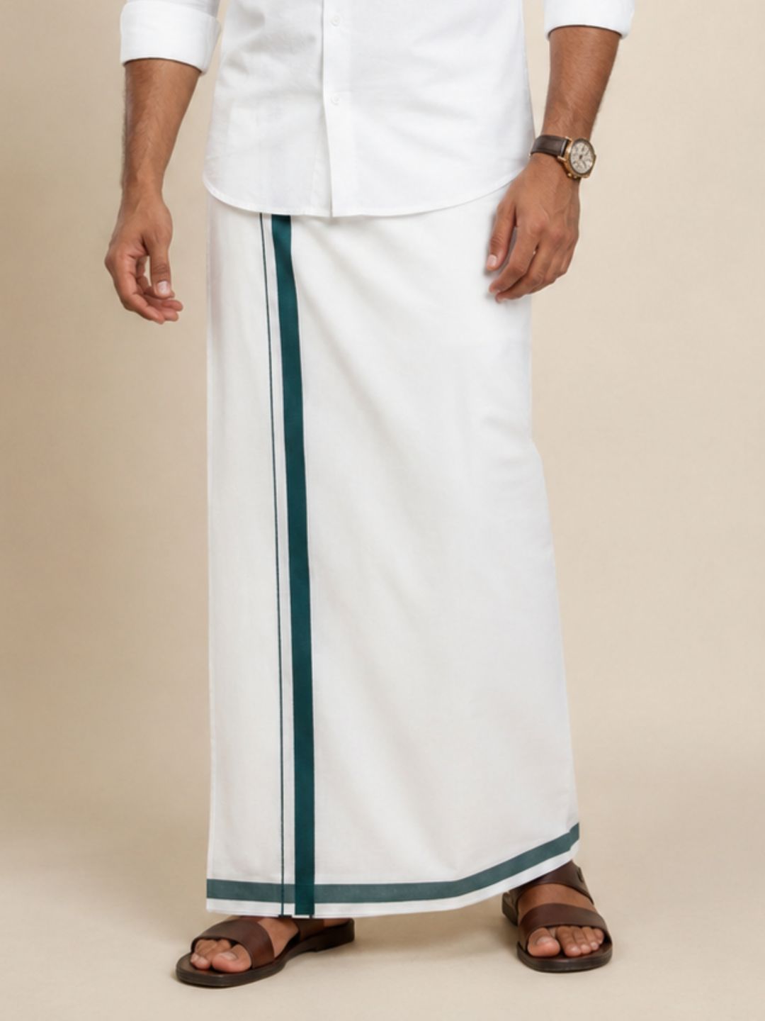 Men 100% Cotton Single Layer Small Border Dhoti Akill AK02