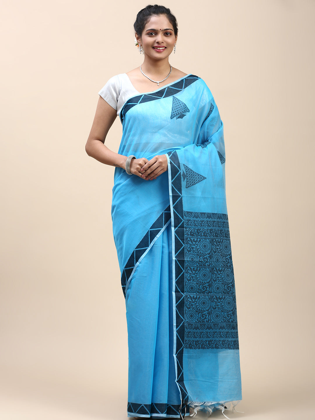 Women Semi Silk Saree Blue SS302