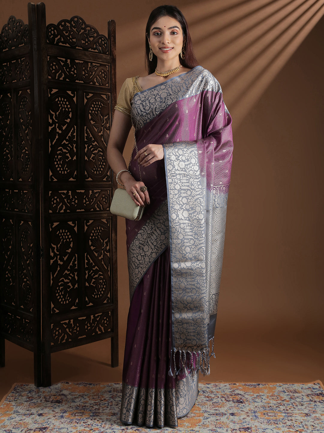 Women Soft Silk Saree Dark Violet SS417
