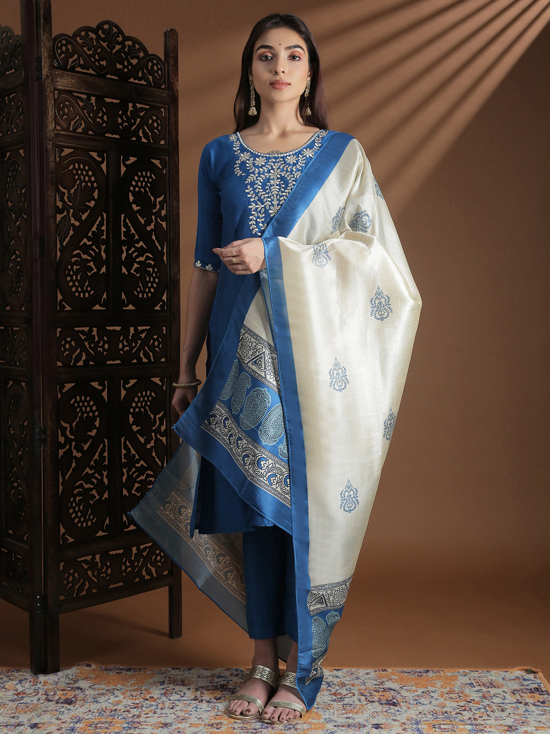 Women Denim Blue Kurti Set EKS130