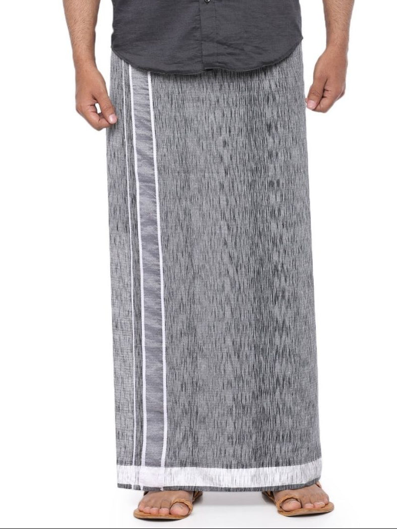 Men Cotton Blend Single Layer Grey Dhoti with Fancy Border Nitro Slub 01