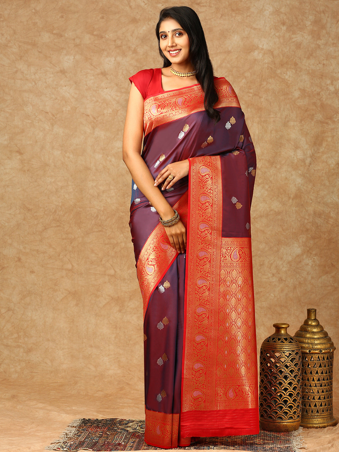 Women Semi Silk Saree Violet SS311