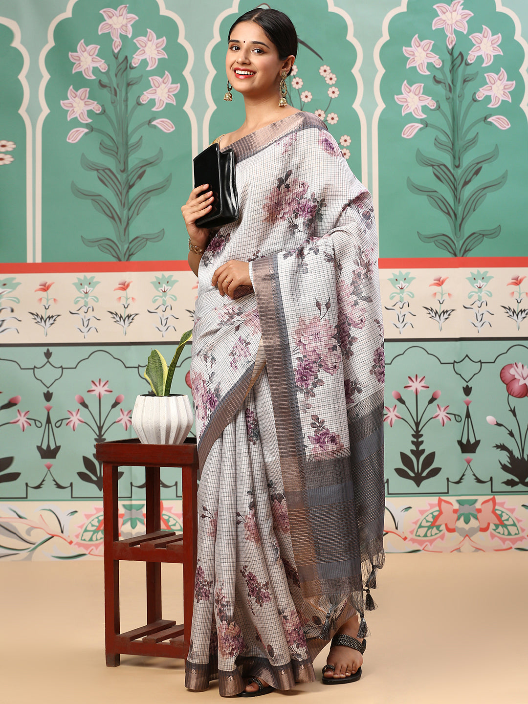 Womens Semi Tussar Saree Grey ST138