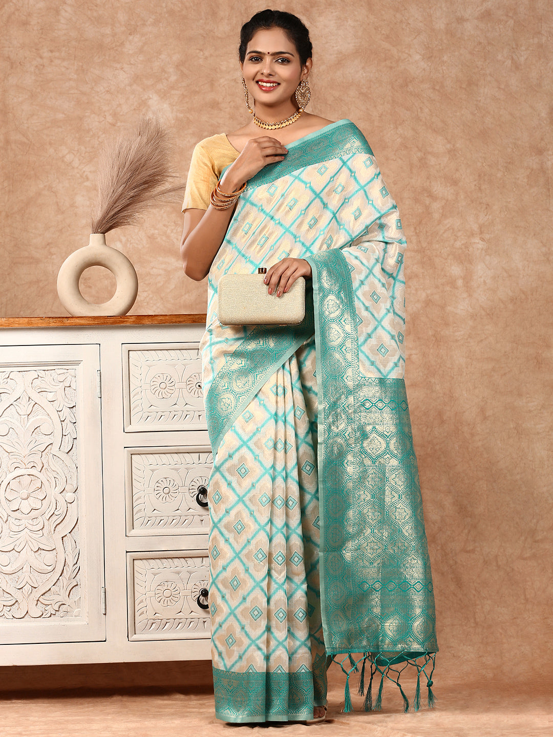 Women Semi Silk Saree Blue SS216