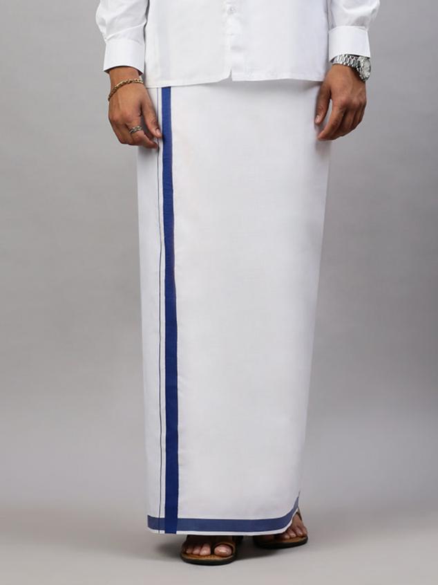 Men Blue Fancy Border Single Dhoti Winner Spl WS15