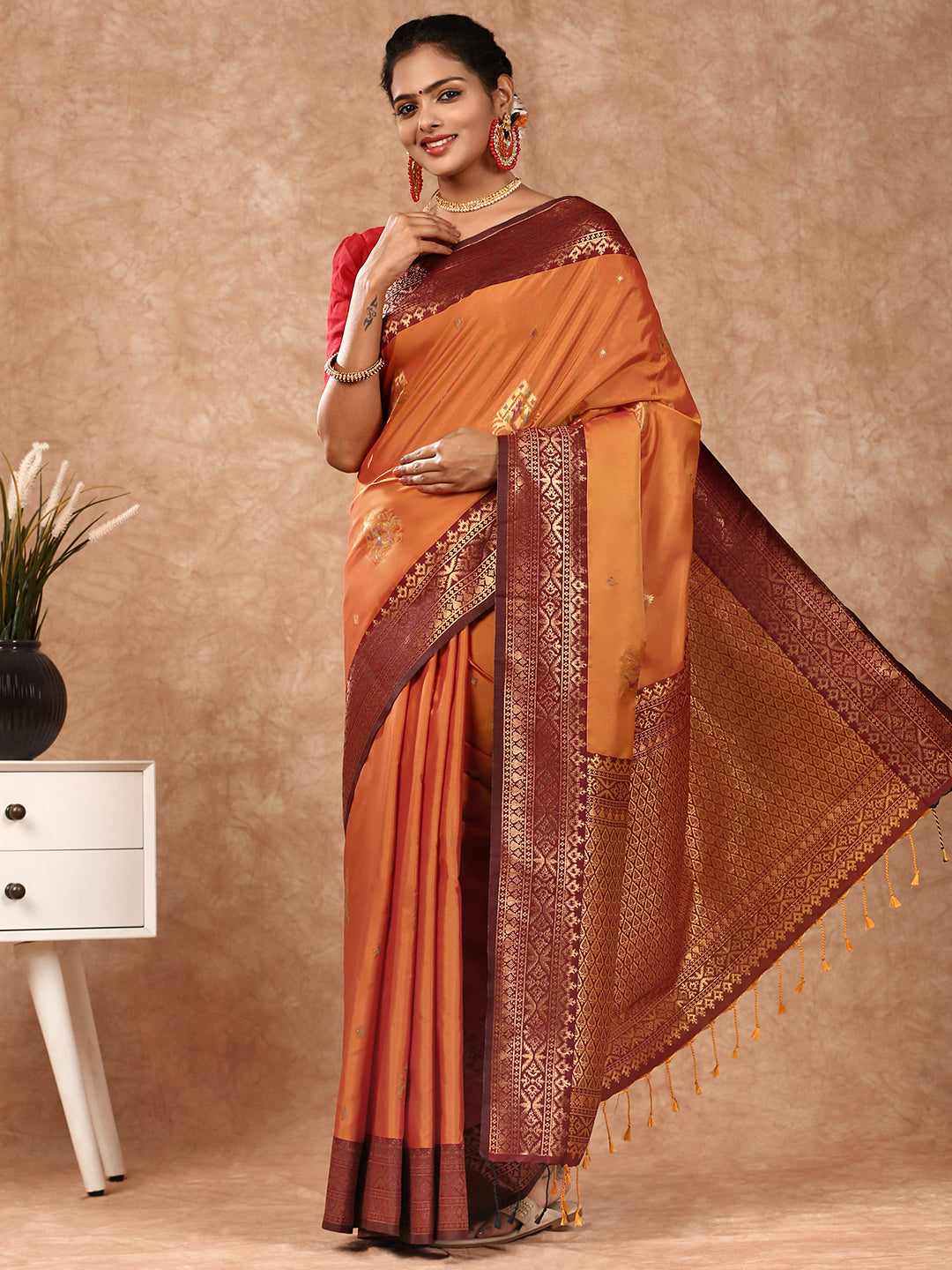 Women Semi Silk Saree Orange SS198