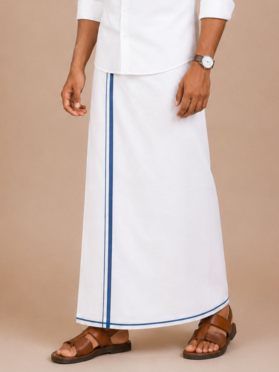 Men 100% Cotton Single Layer Small Border Dhoti Naval NV03