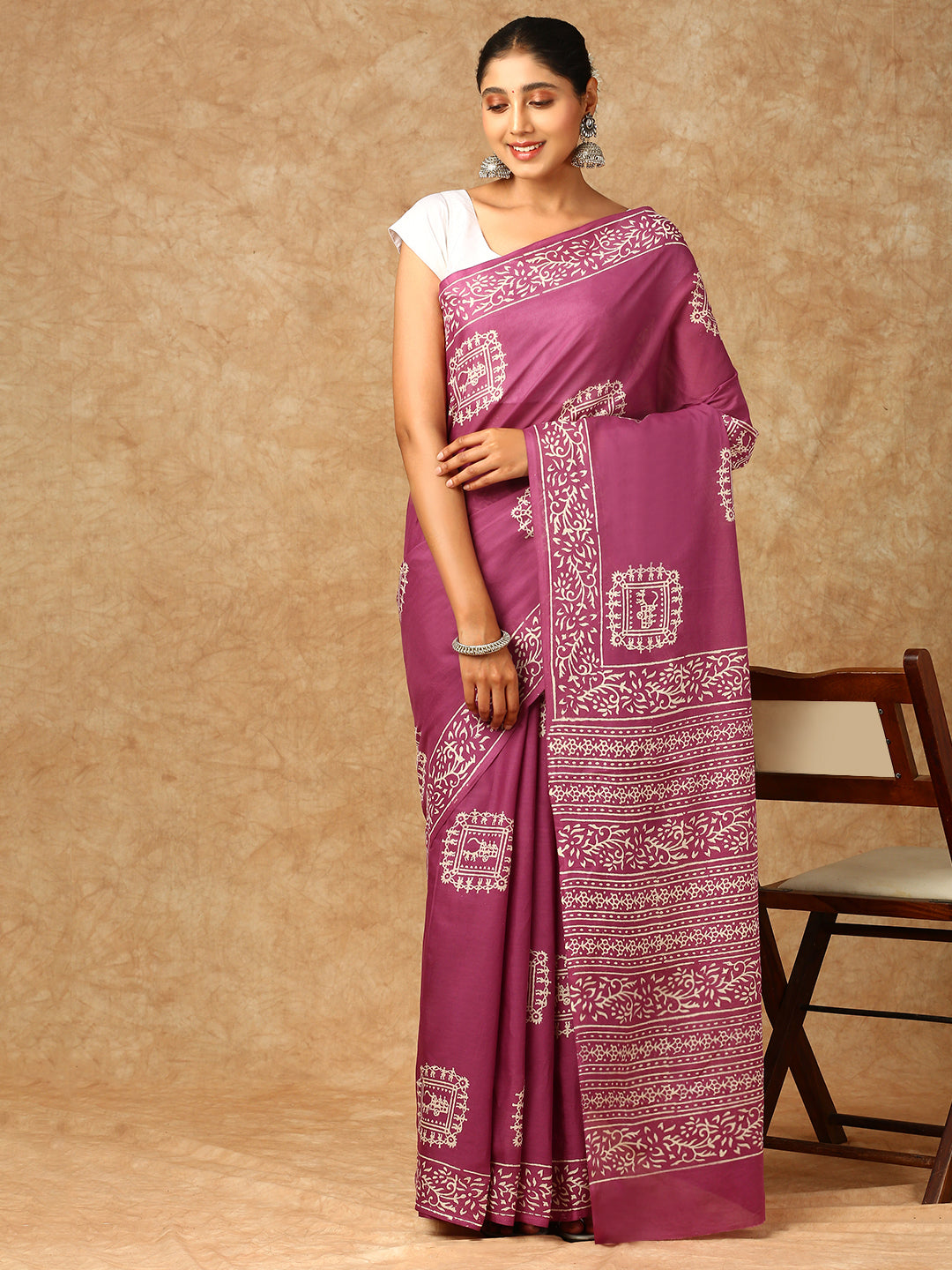 Women Pure Cotton Printed Saree Purple PCS129