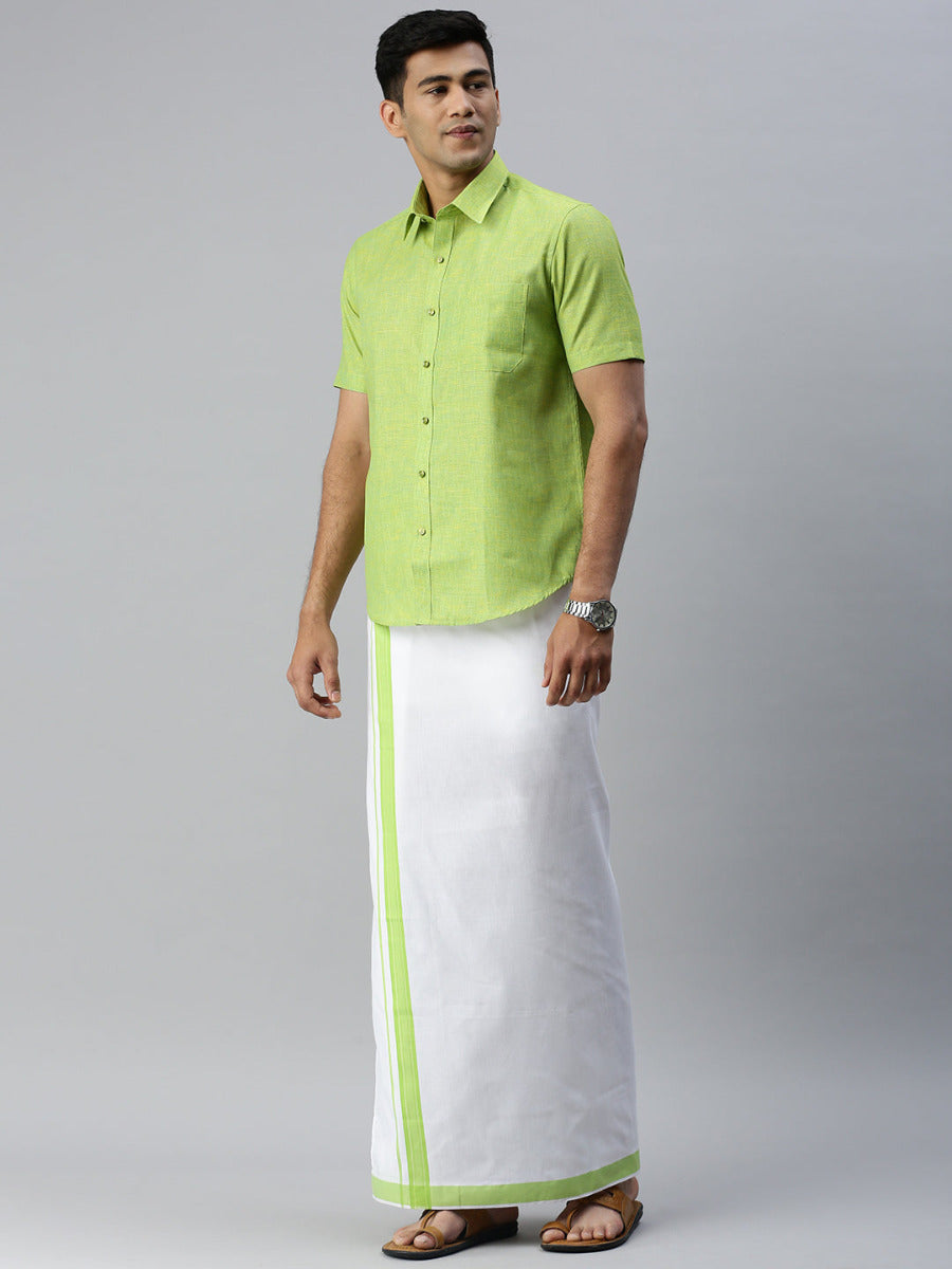 Men Matching Border Dhoti & Half Sleeves Shirt Set Trendy CC4