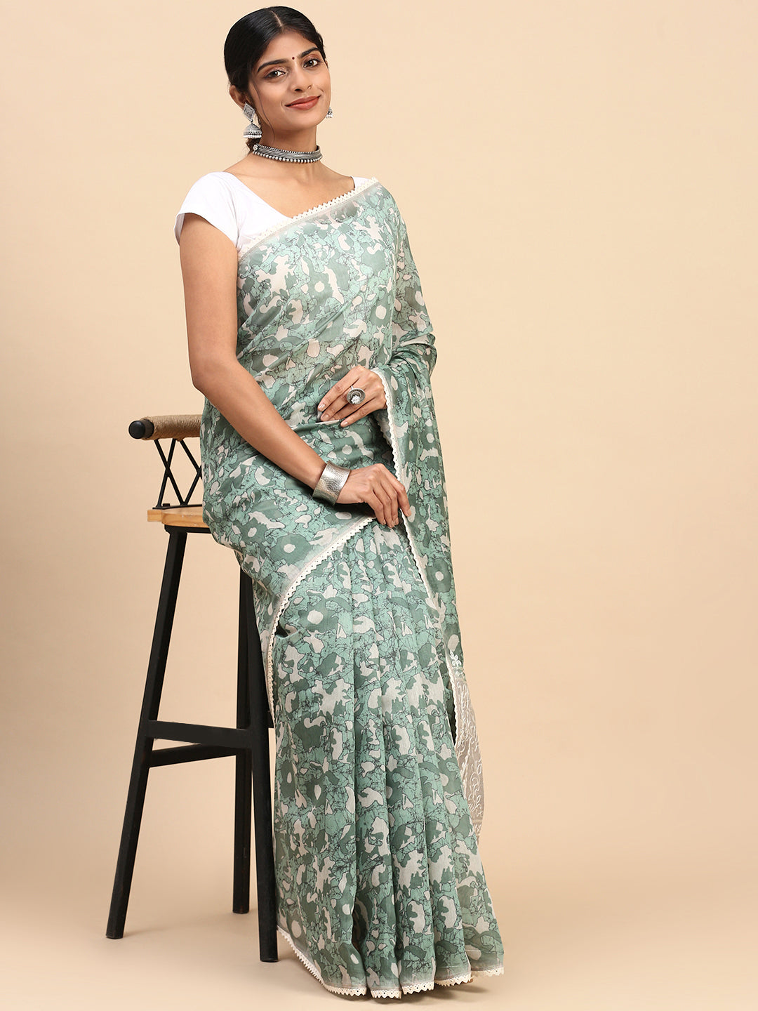 Womens Pure Cotton Saree Green PCS117