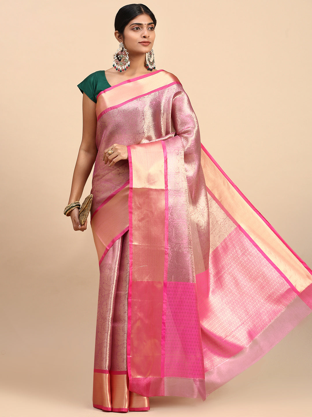 Women Semi Silk Tissue Weaving Saree Pink SS278