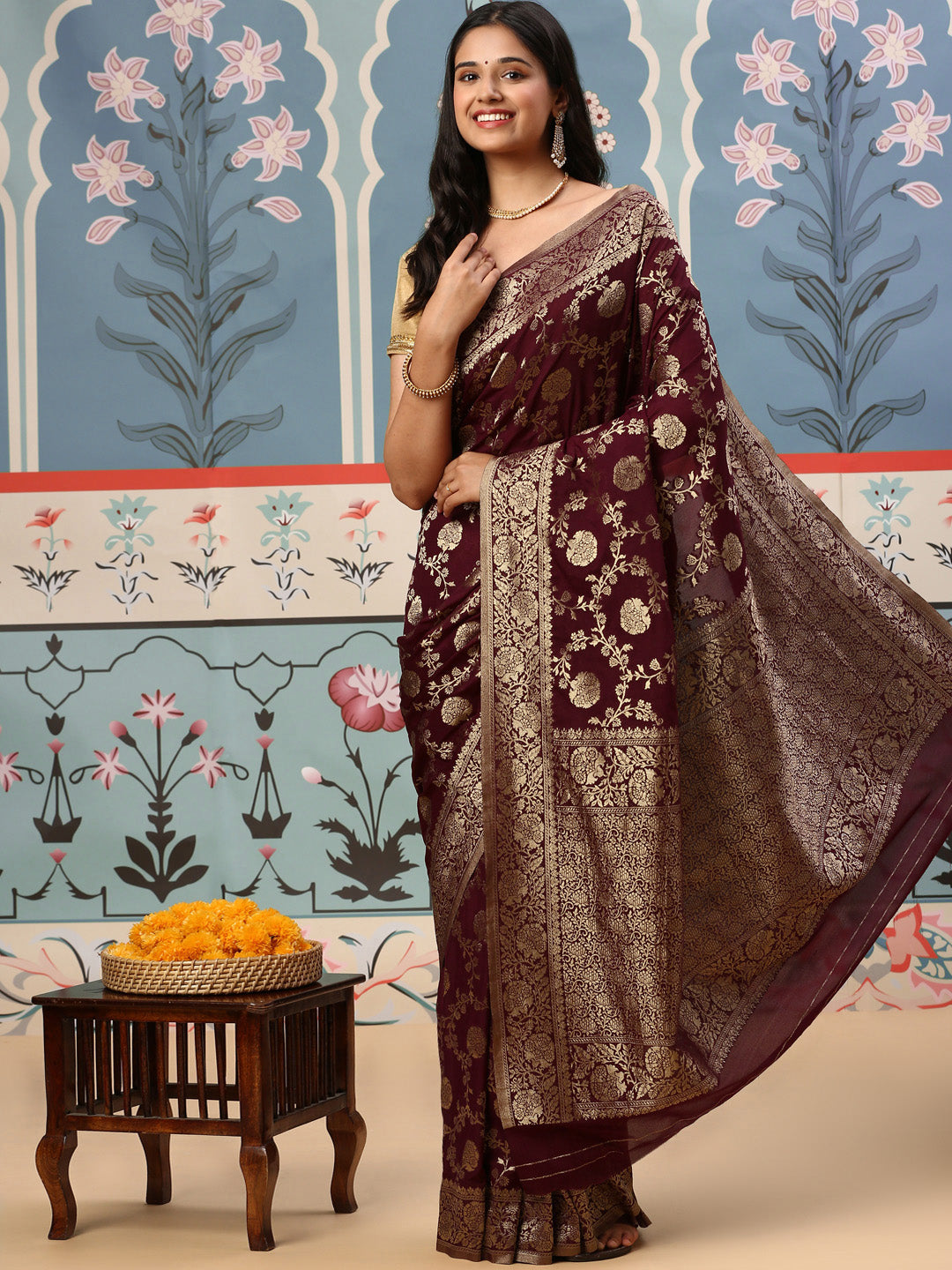 Womens Semi Silk Saree Purple SS177