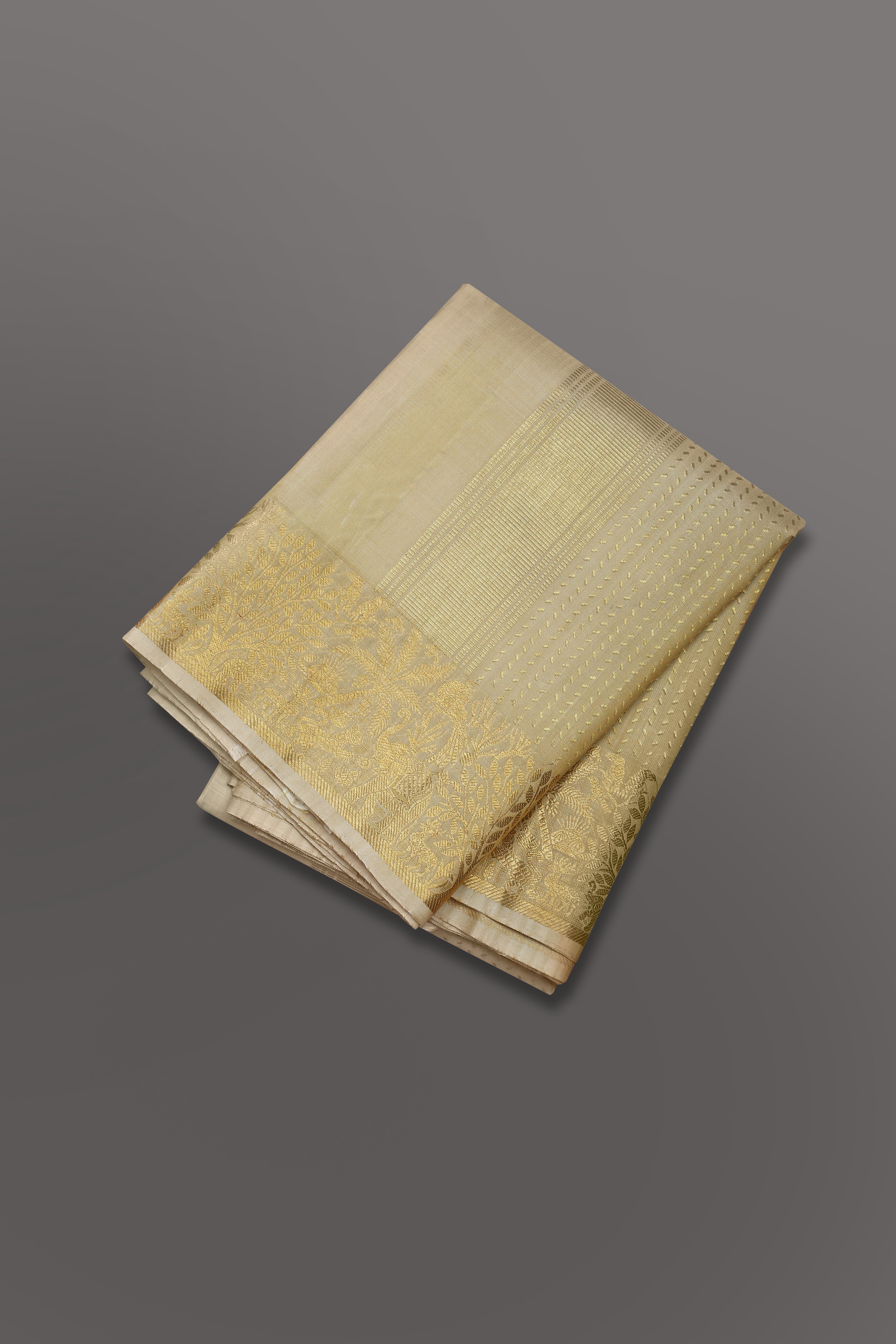 Men Premium Pure Silk Dhoti & Towel Set with 2-gram Gold Jari Border Virutcham